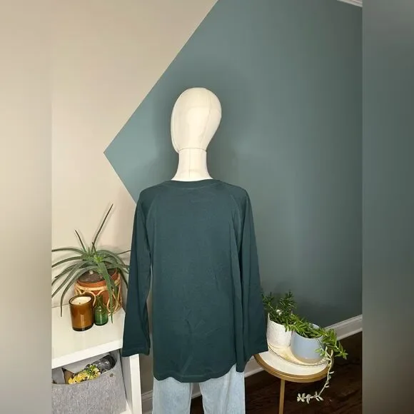 Eileen Fisher Green Raglan Sleeve Top Minimalist Organic Cotton Blend Medium - Picture 6 of 13